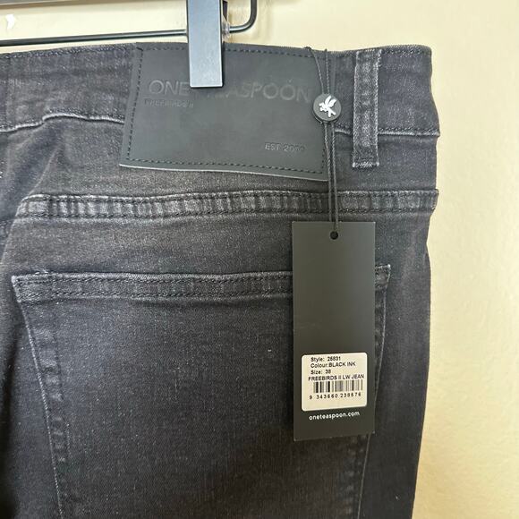 One Teaspoon Freebirds Low Waist Stretch Skinny Denim Jeans Black Plus Size 18 - Picture 6 of 8